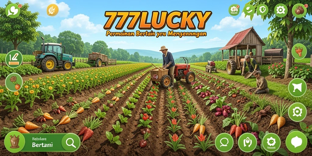 Tampilan antarmuka utama 777LUCKY dengan ladang yang subur.