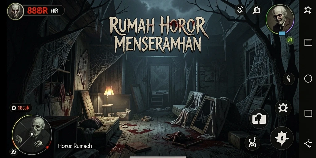 Tampilan antarmuka seram dari game Horor Rumah 888R.