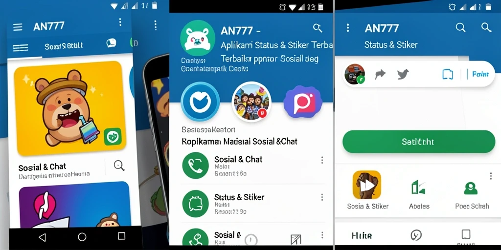 Tampilan antar muka aplikasi AN777 dengan berbagai stiker menarik.