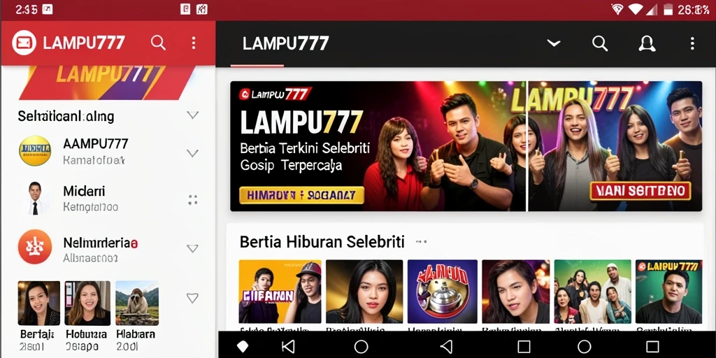 Antarmuka modern LAMPU777 menampilkan berita selebriti terkini.